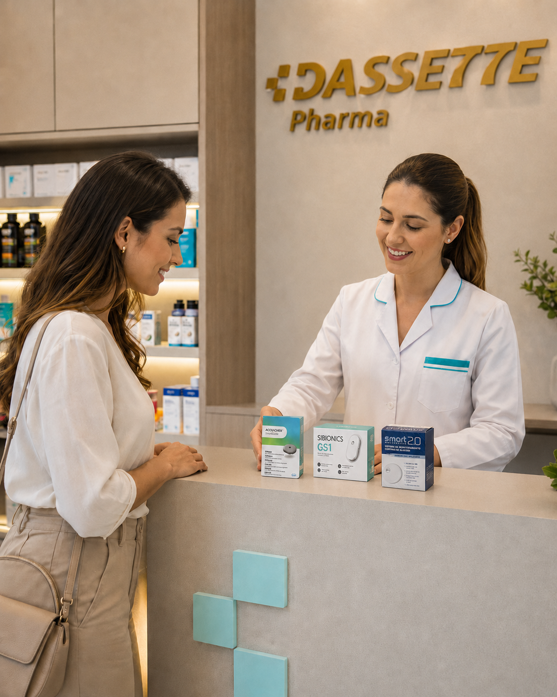 Pessoa escolhendo sensores no balcão da Dassette